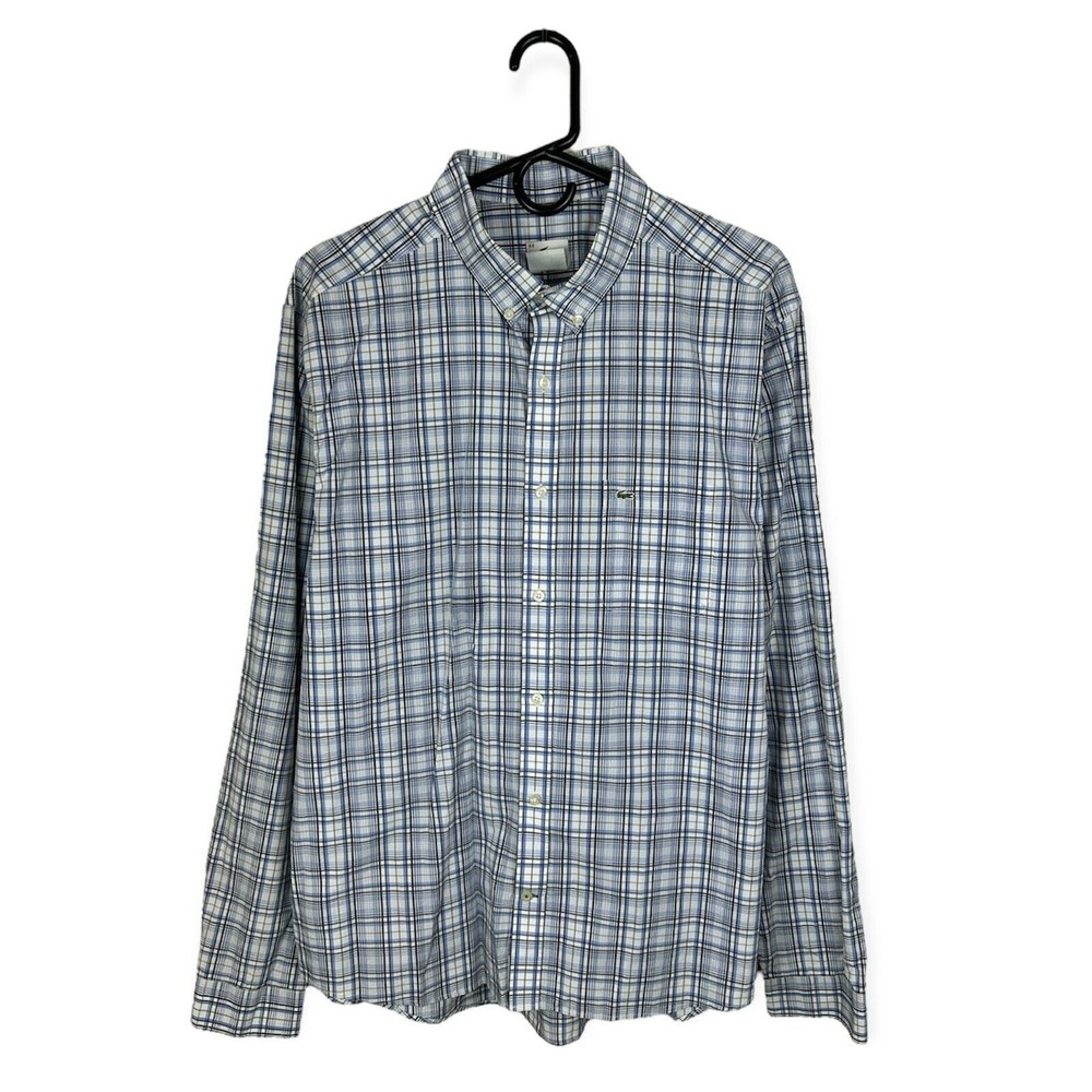 Lacoste Men's Casual Button Down Shirt Plaid Cotton Blue Size XL 44 F5182